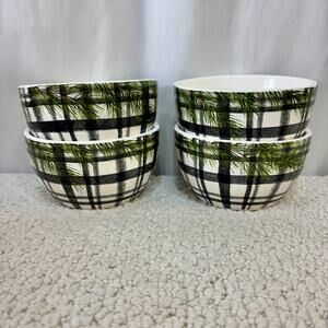 Robert Stanley Home Collection SM Dessert Bowls Evergreen Plaid Winter Lot of 4